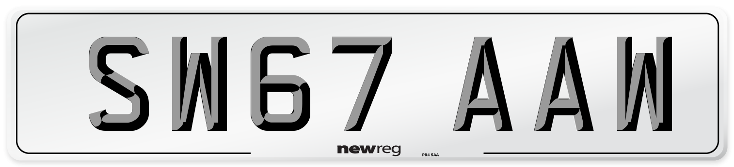 SW67 AAW Number Plate from New Reg